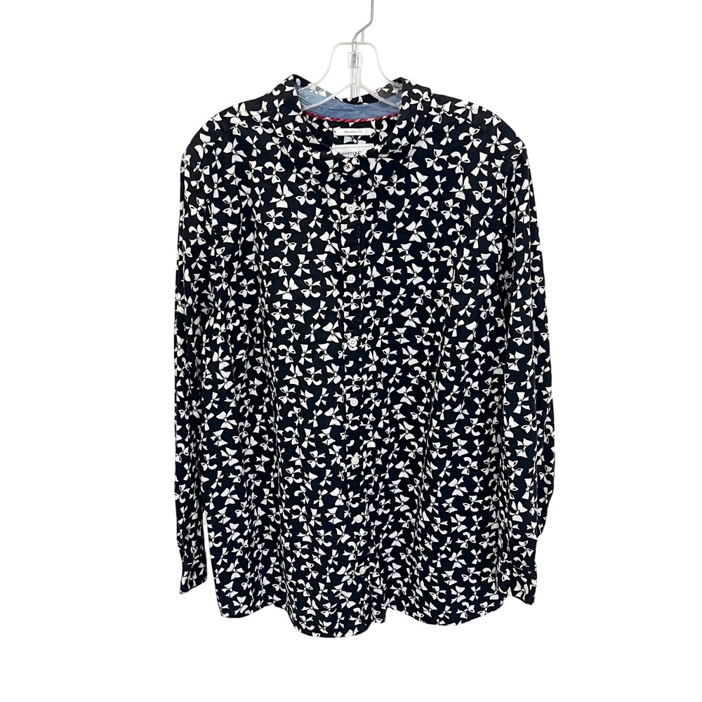 Charter Club Black White Bow Print Cotton Button Down Shirt Preppy -‎ Womens 24W